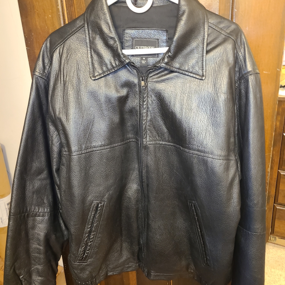 Club Room Black Leather Bomber Jacket